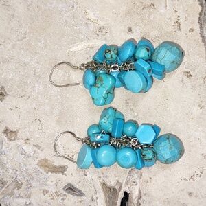 Sterling Silver/Turquoise Howlite Cluster Dangle Earrings